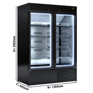 Nástenná chladiaca polica - 1384 mm - 1310 litrov - 2 sklenené dvierka a LED osvetlenie