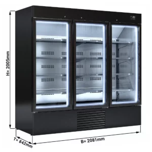 Nástenná chladiaca polica - 2080 mm - 2030 litrov - 3 sklenené dvierka a LED osvetlenie