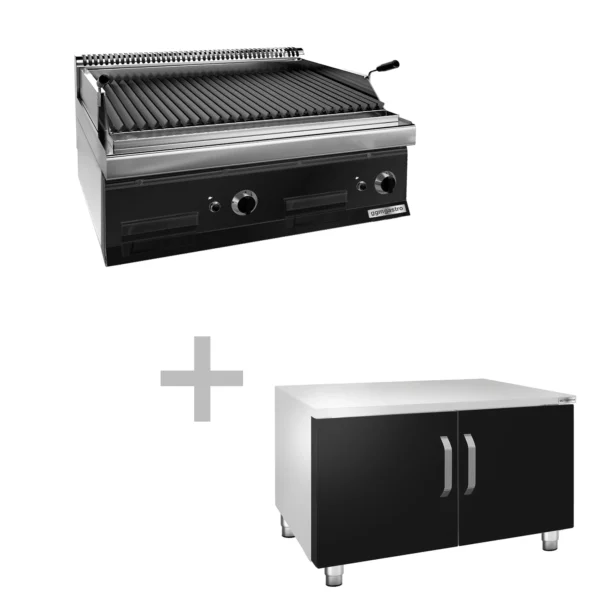 Plynový lávový gril (14 kW) - sklopný grilovací rošt - vr. podstavce s 2 dverami - Image 9