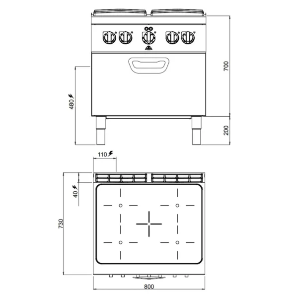 Infra sporák - 12,8 kW - 4 platne - vrátane elektrickej rúry - 4,7 kW - Image 4