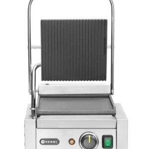 Jednoduchý kontaktný gril, HENDI, drážkovaný vrch a hladké dno, 230V/1800W, 310x400x(H)510mm