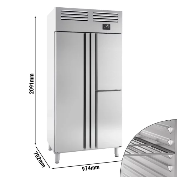 Chladnička PREMIUM PLUS - GN 1/1 - 745 litrov - s 1 dverami a 2 polovičnými dverami z nehrdzavejúcej ocele