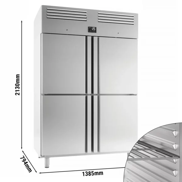 Chladnička PREMIUM PLUS - GN 2/1 - 1240 litrov - so 4 polovičnými dverami z nehrdzavejúcej ocele
