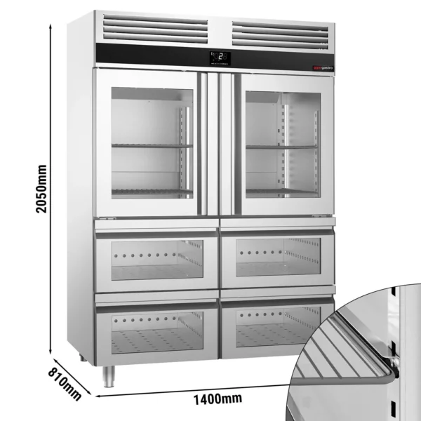 Chladnička PREMIUM - GN 2/1 - 1400 litrov - s 2 sklenenými polovičnými dvierkami a 4 sklenenými zásuvkami