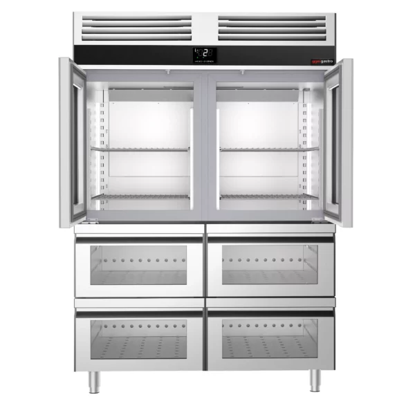 Chladnička PREMIUM - GN 2/1 - 1400 litrov - s 2 sklenenými polovičnými dvierkami a 4 sklenenými zásuvkami - Image 8