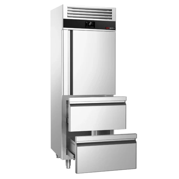 Chladnička PREMIUM - GN 2/1 - 700 litrov - s 1 nerezovými polovičnými dverami a 2 zásuvkami - Image 6