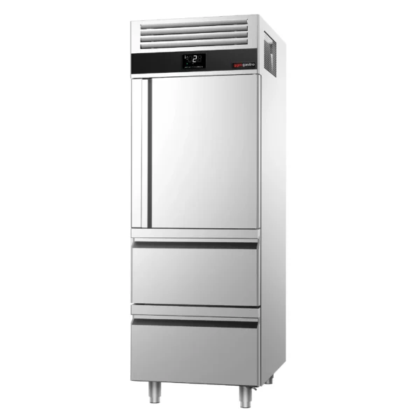 Chladnička PREMIUM - GN 2/1 - 700 litrov - s 1 nerezovými polovičnými dverami a 2 zásuvkami - Image 8