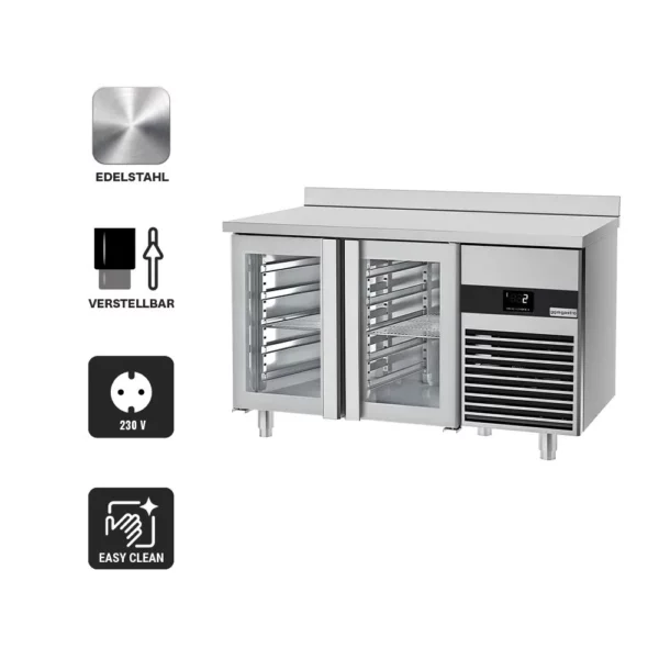 Chladiaci stôl PREMIUM - 1400x700mm - s 2 sklenenými dvierkami a zadným krytom - Image 3
