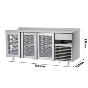 Chladiaci stôl PREMIUM - 1865x700 mm - s 3 sklenenými dvierkami a so zadnou stenou