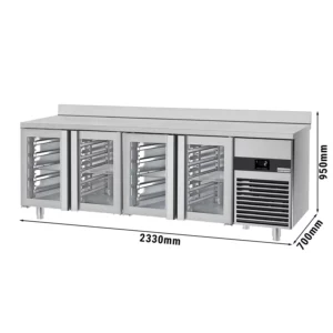 Chladiaci stôl PREMIUM - 2300x700mm - so 4 sklenenými dvierkami a zadným krytom