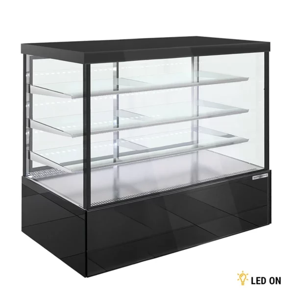 Tortová vitrína - 1800 mm - s LED osvetlením a 3 policami - zrkadlová predná strana - čierna - Image 5