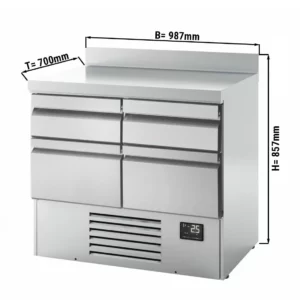 Chladiaci stôl PREMIUM PLUS - 980 x 700 mm - so 4 zásuvkami a zadnou stenou