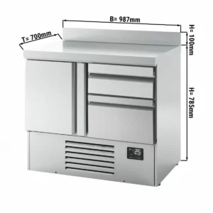Chladiaci stôl PREMIUM PLUS - 980x700 mm - s 1 dvierkami a 2 zásuvkami a so zadnou stenou