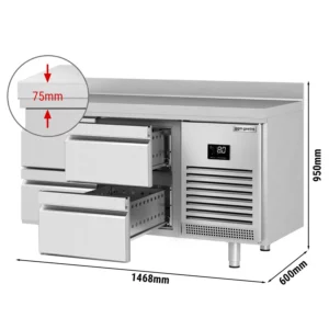 Chladiaci stôl PREMIUM PLUS - 1468 x 600 mm - so 4 zásuvkami a zadnou stenou