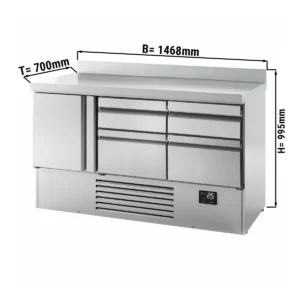 Chladiaci stôl PREMIUM PLUS - 1460x700 mm - s 1 dvierkami a 4 zásuvkami a so zadnou stenou