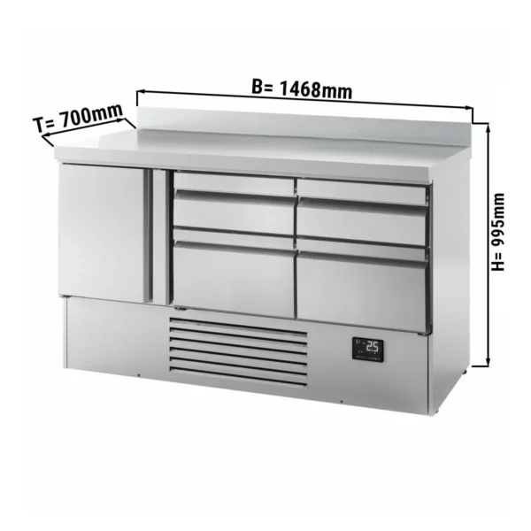 Chladiaci stôl PREMIUM PLUS - 1460x700 mm - s 1 dvierkami a 4 zásuvkami a so zadnou stenou
