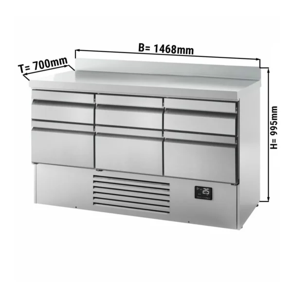 Chladiaci stôl PREMIUM PLUS - 1460 x 700 mm - 6 zásuviek a zásuvka