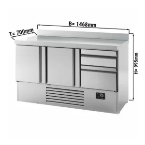 Chladiaci stôl PREMIUM PLUS - 1460x700mm - s 2 dvierkami a 2 zásuvkami a so zadnou stenou