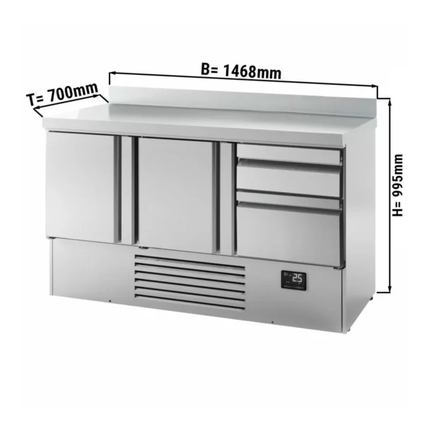 Chladiaci stôl PREMIUM PLUS - 1460x700mm - s 2 dvierkami a 2 zásuvkami a so zadnou stenou