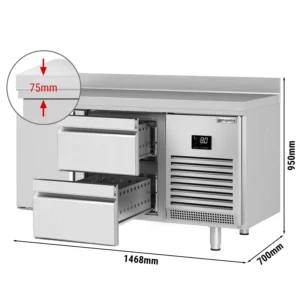Chladiaci stôl PREMIUM PLUS - 1468x700 mm - s 1 dvierkami a 2 zásuvkami a so zadným krytom