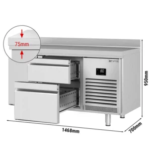 Chladiaci stôl PREMIUM PLUS - 1468x700 mm - s 1 dvierkami a 2 zásuvkami a so zadným krytom