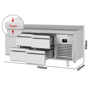 Chladiaci stôl PREMIUM PLUS - 1960x600mm - s 1 dvierkami a 4 zásuvkami a so zadnou stenou