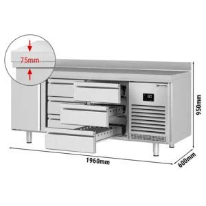 Chladiaci stôl PREMIUM PLUS - 1960x600mm - s 1 dvierkami a 6 zásuvkami a so zadnou stenou