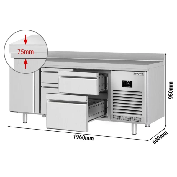Chladiaci stôl PREMIUM PLUS - 1960x600mm - s 1 dvierkami a 4 zásuvkami a so zadnou stenou