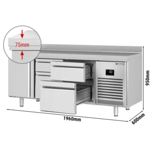 Chladiaci stôl PREMIUM PLUS - 1960x600mm - s 1 dvierkami a 4 zásuvkami a so zadnou stenou