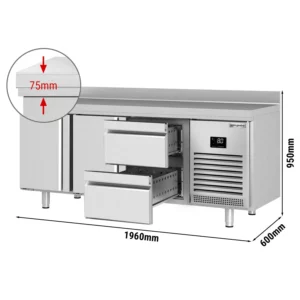 Chladiaci stôl PREMIUM PLUS - 1960x600mm - s 2 dvierkami a 2 zásuvkami a so zadnou stenou