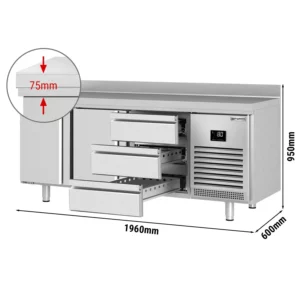 Chladiaci stôl PREMIUM PLUS - 1960x600mm - s 2 dvierkami a 3 zásuvkami a so zadnou stenou