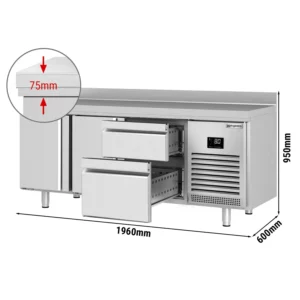 Chladiaci stôl PREMIUM PLUS - 1960x600mm - s 2 dvierkami a 2 zásuvkami a so zadnou stenou
