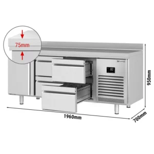 Chladiaci stôl PREMIUM PLUS - 1960x700mm - s 1 dvierkami a 4 zásuvkami a so zadnou stenou
