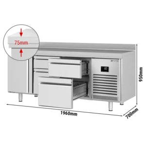 Chladiaci stôl PREMIUM PLUS - 1960x700mm - s 1 dvierkami a 4 zásuvkami a so zadnou stenou