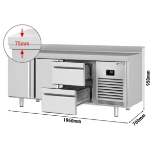 Chladiaci stôl PREMIUM PLUS - 1960x700mm - s 2 dvierkami a 2 zásuvkami a so zadnou stenou