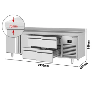 Chladiaci stôl PREMIUM PLUS - 2452 x 600 mm - s 2 dvierkami a 4 zásuvkami a so zadnou stenou