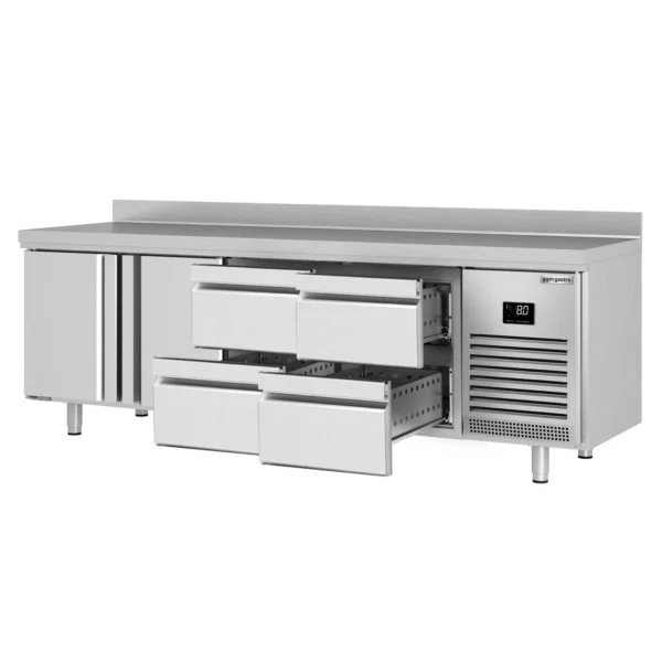 Chladiaci stôl PREMIUM PLUS - 2452 x 600 mm - s 2 dvierkami a 4 zásuvkami a so zadnou stenou - Image 7