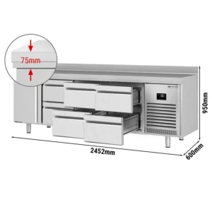 Chladiaci stôl PREMIUM PLUS - 2452 x 600 mm - s 1 dvierkami a 6 zásuvkami a so zadnou stenou