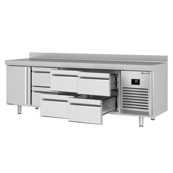 Chladiaci stôl PREMIUM PLUS - 2452 x 600 mm - s 1 dvierkami a 6 zásuvkami a so zadnou stenou - Image 6