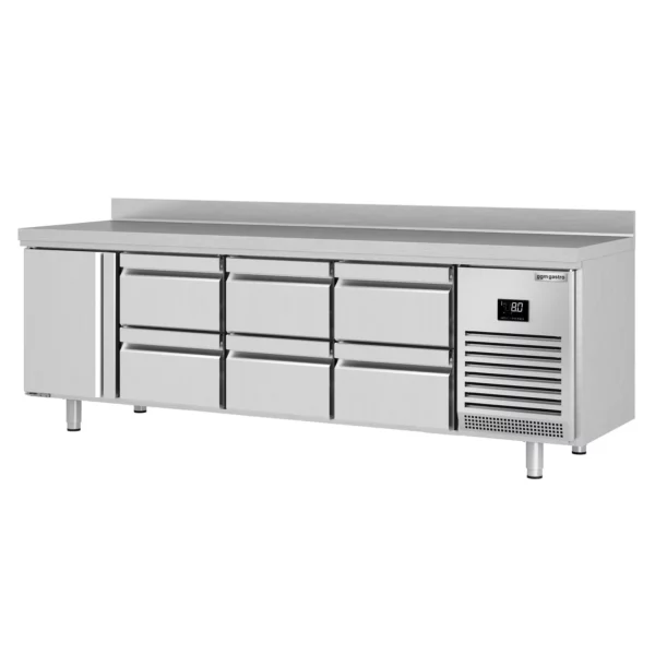Chladiaci stôl PREMIUM PLUS - 2452 x 600 mm - s 1 dvierkami a 6 zásuvkami a so zadnou stenou - Image 8