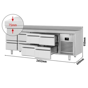 Chladiaci stôl PREMIUM PLUS - 2452 x 600 mm - 8 zásuviek a zásuvka