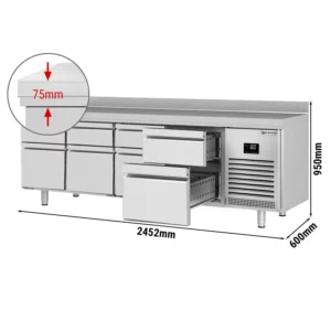 Chladiaci stôl PREMIUM PLUS - 2452 x 600 mm - 8 zásuviek a zásuvka