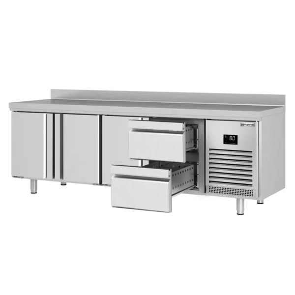 Chladiaci stôl PREMIUM PLUS - 2452 x 600 mm - s 3 dverami a 2 zásuvkami a so zadnou stenou - Image 7