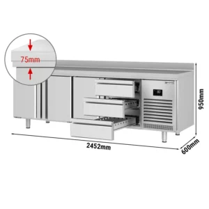 Chladiaci stôl PREMIUM PLUS - 2452 x 600 mm - s 3 dverami a 3 zásuvkami a so zadným krytom
