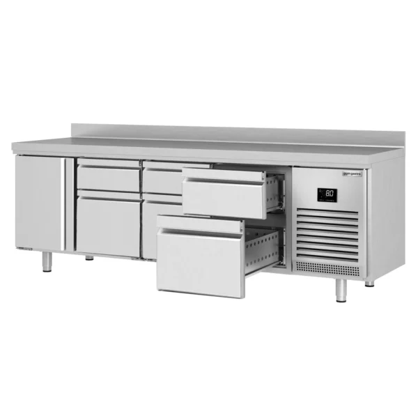Chladiaci stôl PREMIUM PLUS - 2452 x 700 mm - s 1 dvierkami a 6 zásuvkami a so zadnou stenou - Image 8