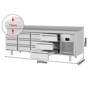 Chladiaci stôl PREMIUM PLUS - 2452 x 700 mm - 12 zásuviek a zásuvka