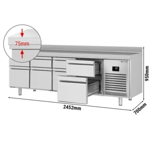 Chladiaci stôl PREMIUM PLUS - 2452 x 700 mm - 8 zásuviek a zásuvka