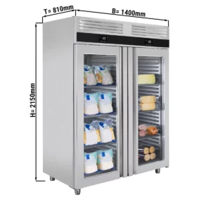 Kombinácia chladničky a mrazničky PREMIUM - GN 2/1 - 1400 litrov - s 2 sklenenými dverami