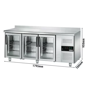 Nápojový chladiaci stôl ECO - 1800x700mm - s 3 sklenenými dvierkami a podstavcom