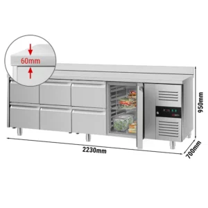 Chladiaci stôl ECO s lemom - 2200x700mm - s 1 dverami a 6 zásuvkami